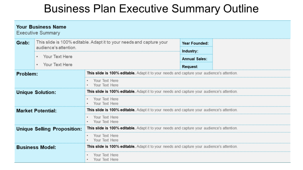 Business Plan Executive Summary Outline PowerPoint Template