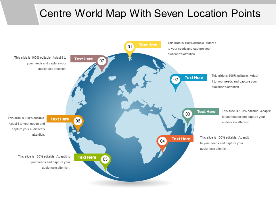 Center World Map With Seven Location Points