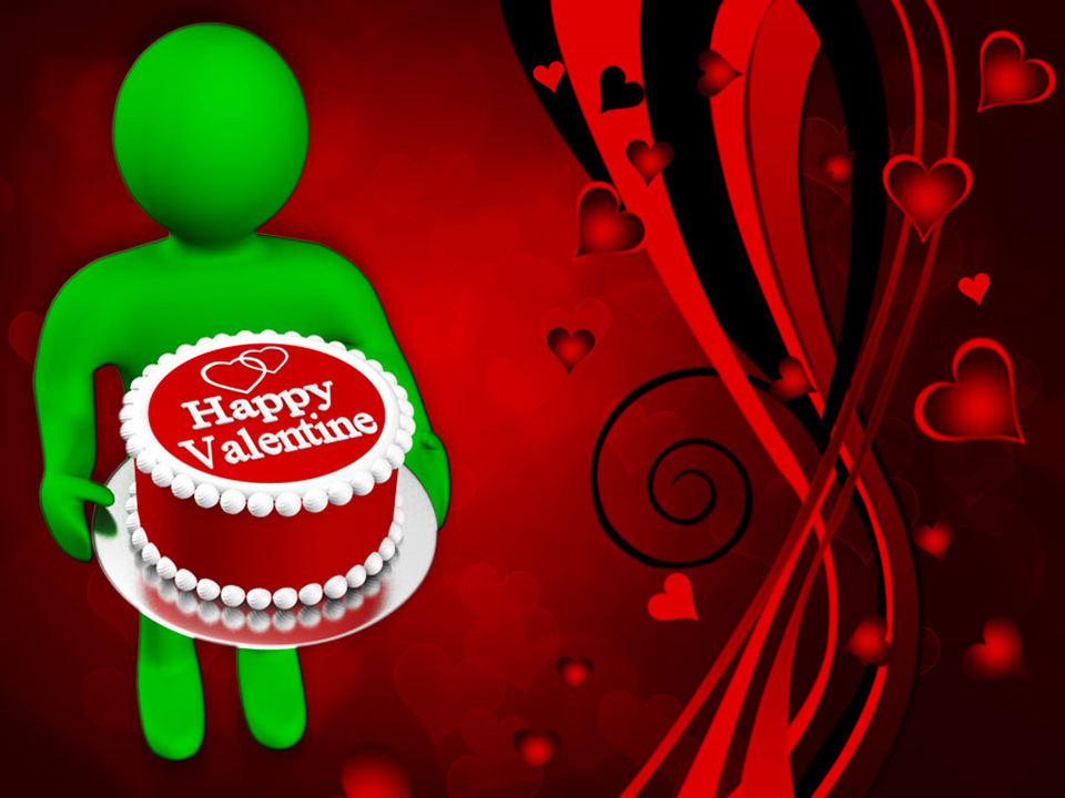 Man Wishing Valentines With Cake PowerPoint Templates PPT Themes And Graphics