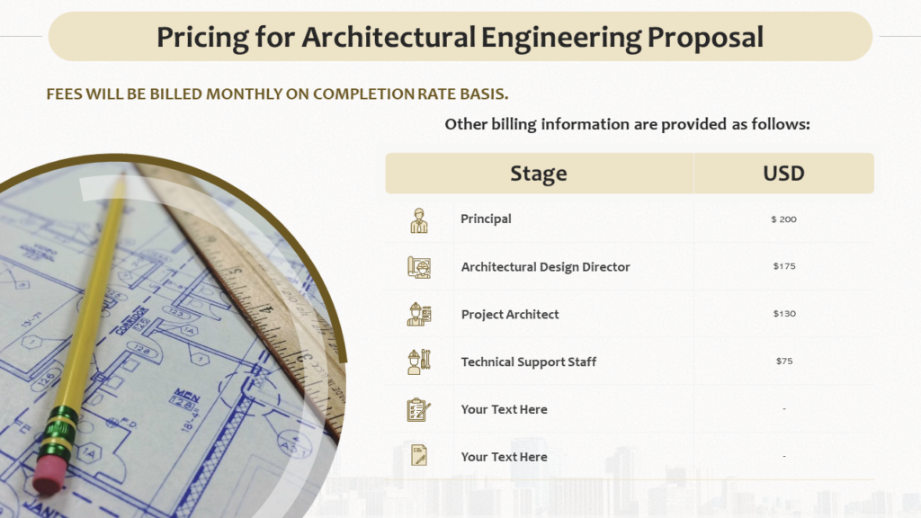 Pricing For Architectural Engineering Proposal PPT Template