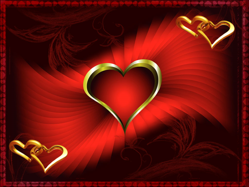 Red Abstract And Golden Hearts Beauty PowerPoint Background And Template