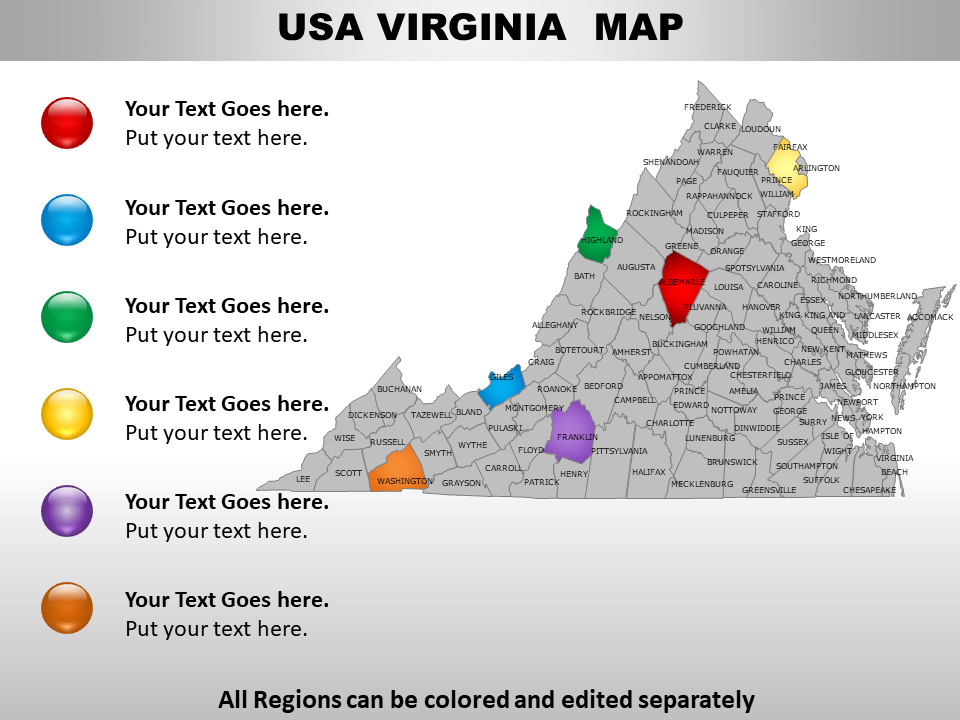 US Map showing Virginia State PPT Slide