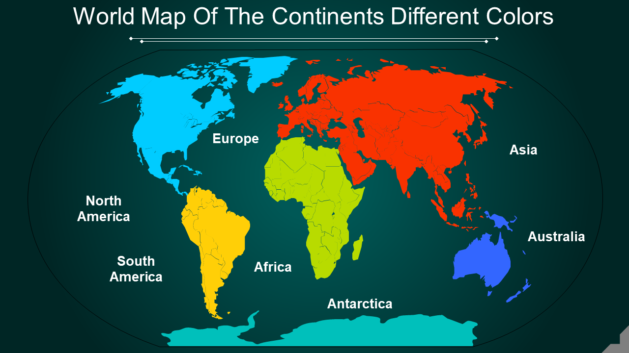 World Map Of The Continents Different Colors