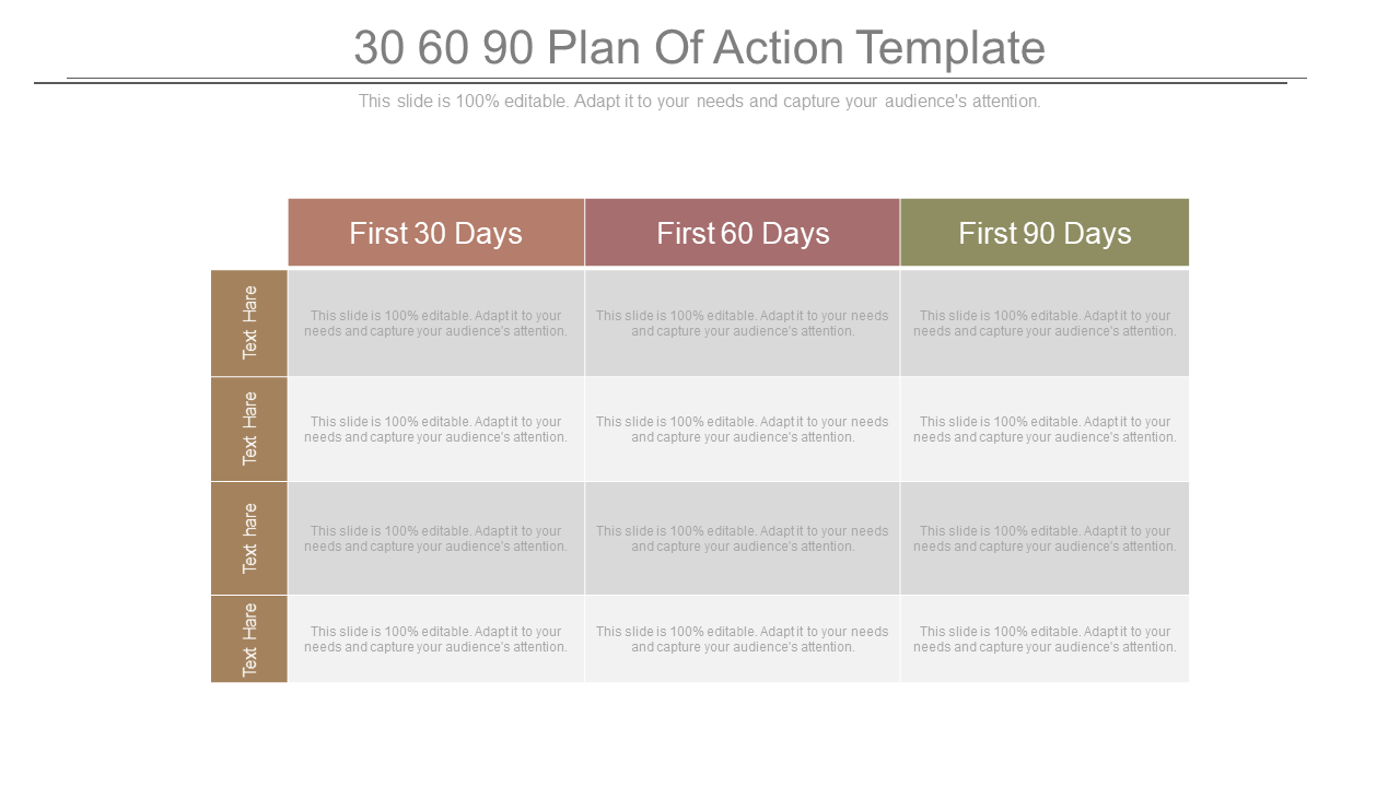 30 60 90 Action Plan PPT Template