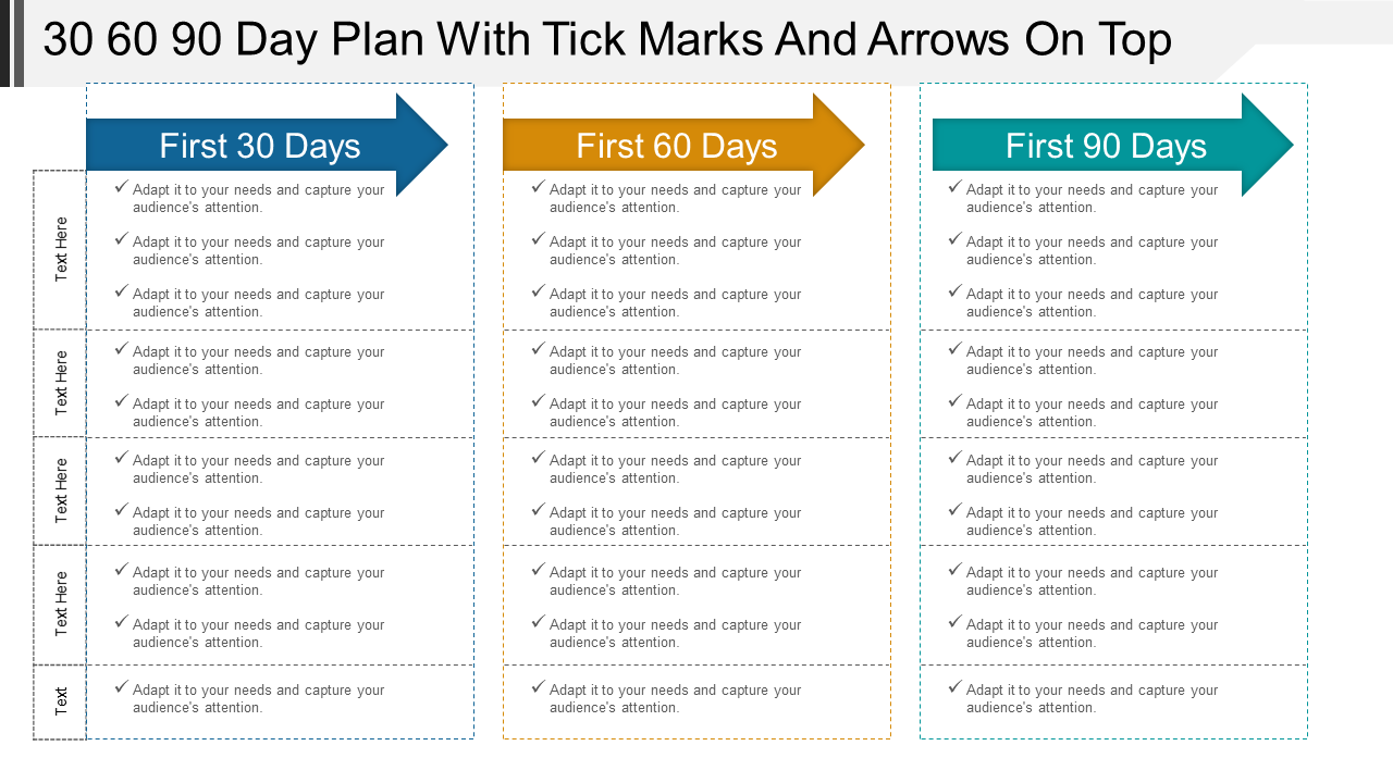 30 60 90 Day Plan with Tick Marks PPT Template