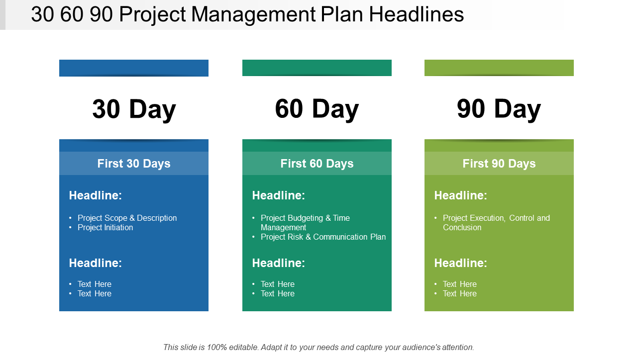 30 60 90 Day Project Management PowerPoint Diagram Template