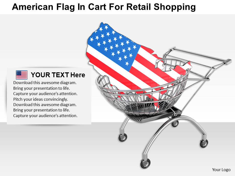 American Flag in Cart For Retail Shopping Image Graphics for PowerPoint