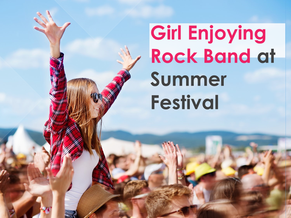Girl Enjoying Rock Band At Summer Festival