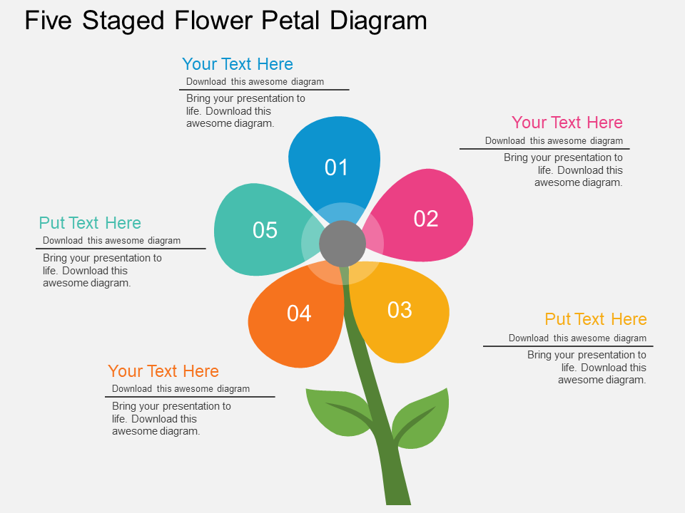 PM Five Staged Flower Petal Diagram Flat PowerPoint Design