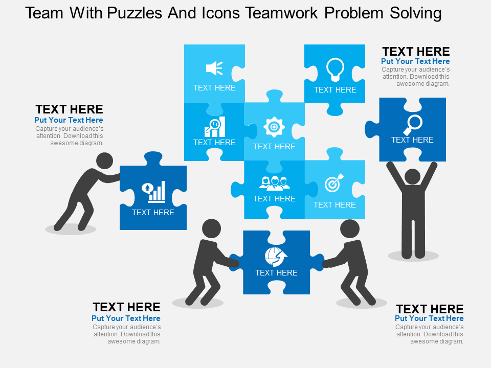Team with Puzzles And Icons Teamwork Problem Solving Flat PowerPoint Design-