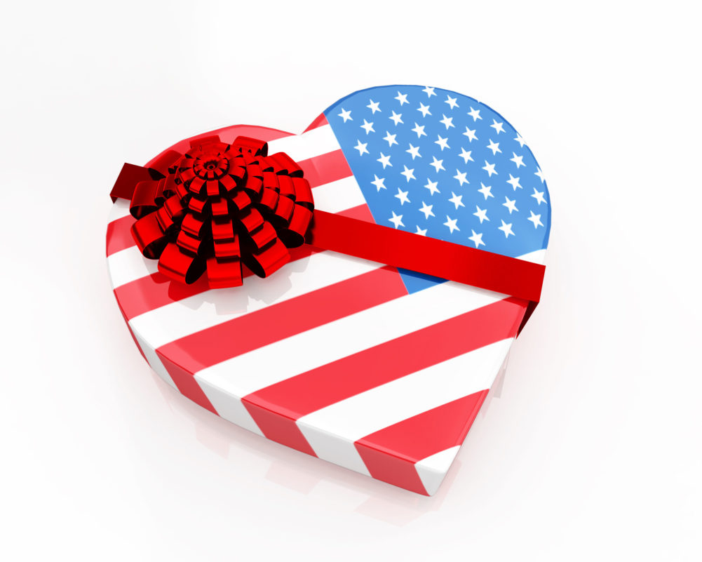 US Flag Designed as Heart Gift Stock Photo