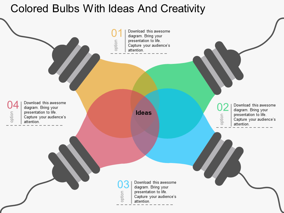 Colored Bulbs with Ideas And Creativity Flat PowerPoint Design