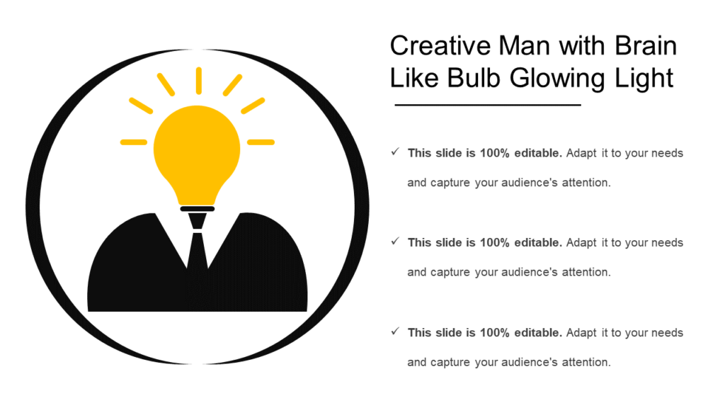 Creative Man with Brain Like Bulb Glowing Light
