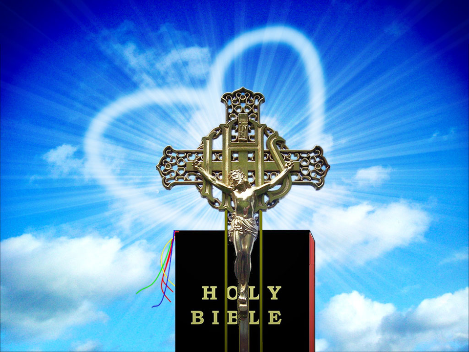 Cross with Bible Religion PowerPoint Template