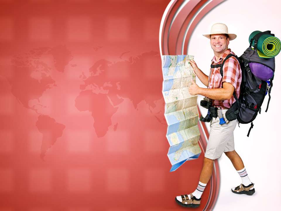 Hiker with Map Vacations PowerPoint Templates and PowerPoint Backgrounds
