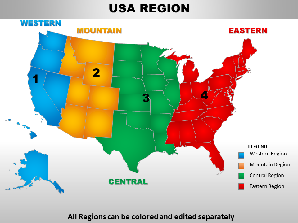USA Eastern Region Country PowerPoint Maps