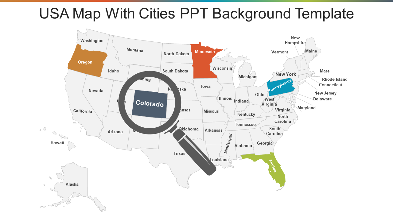USA Map With Cities PPT Background Template