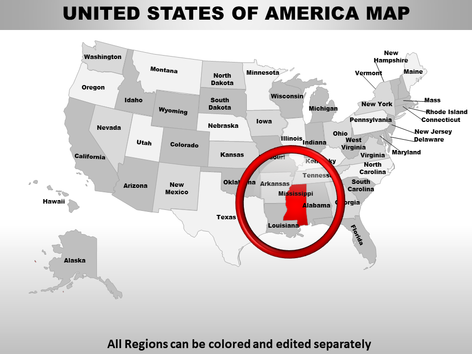USA Mississippi State PowerPoint Maps