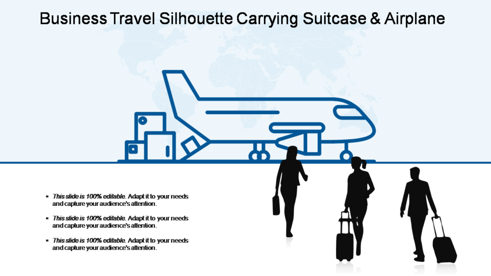 Business Travel Silhouette Carrying Suitcase and Airplane