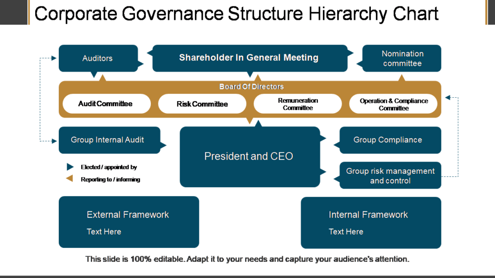 Corporate Governance Structure Hierarchy Chart PPT Examples