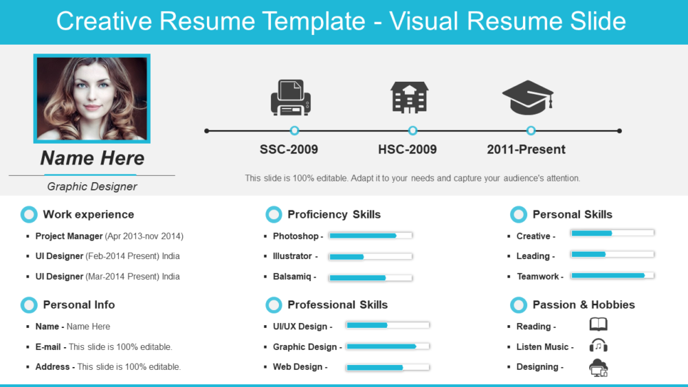 Creative Resume Template Visual Resume Slide