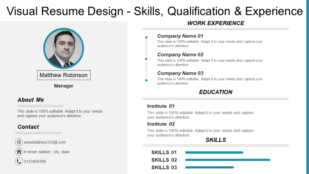 Visual Resume Design Skills Qualification And Experience
