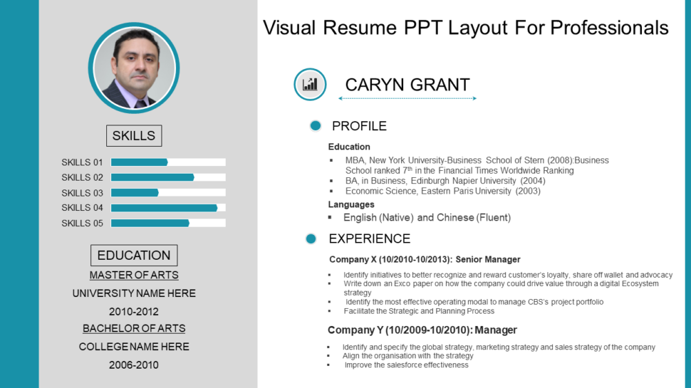 Visual Resume PPT Layout for Professionals