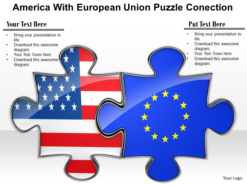 Puzzle to Show US and Europe Connection Image Graphics for PowerPoint