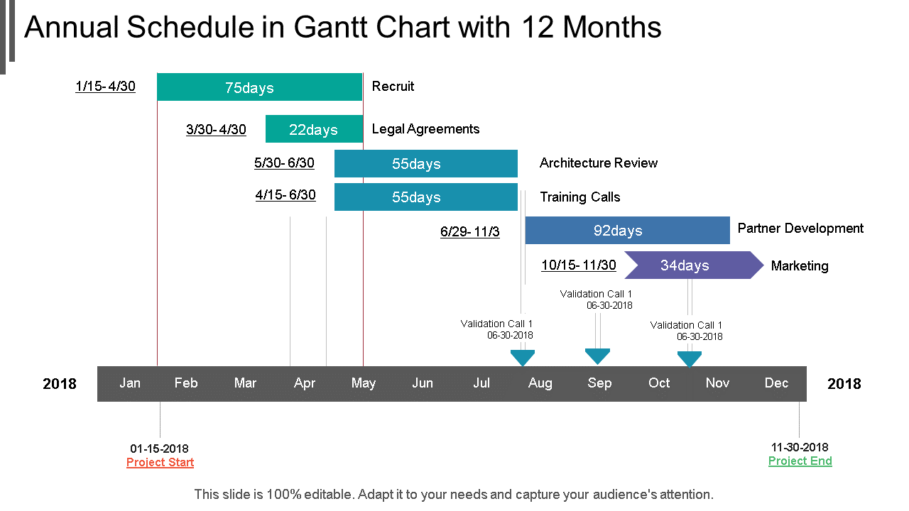 Annual Schedule in Gantt Chart with 12 Months 