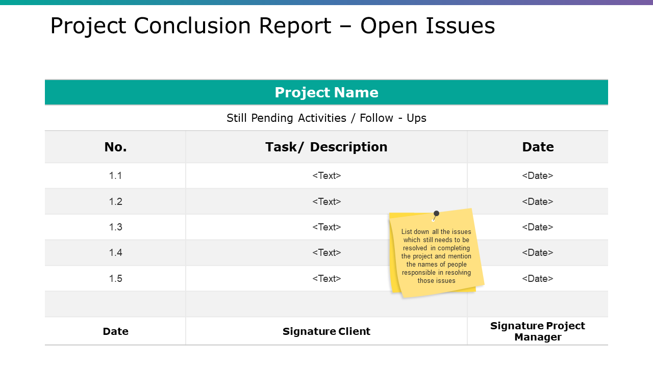 Project Conclusion Report Open Issues PowerPoint Themes Project Management Templates