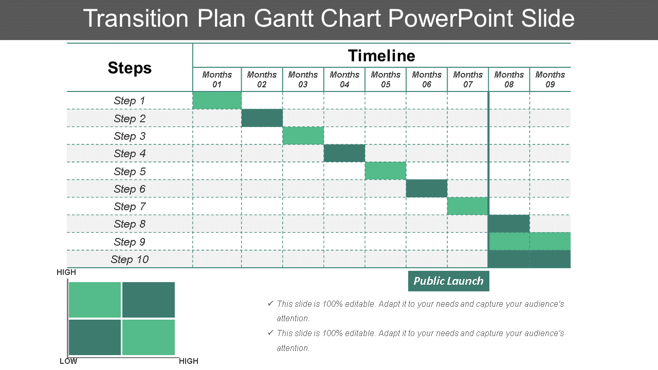 Transition Plan Gantt Chart PowerPoint Slide 