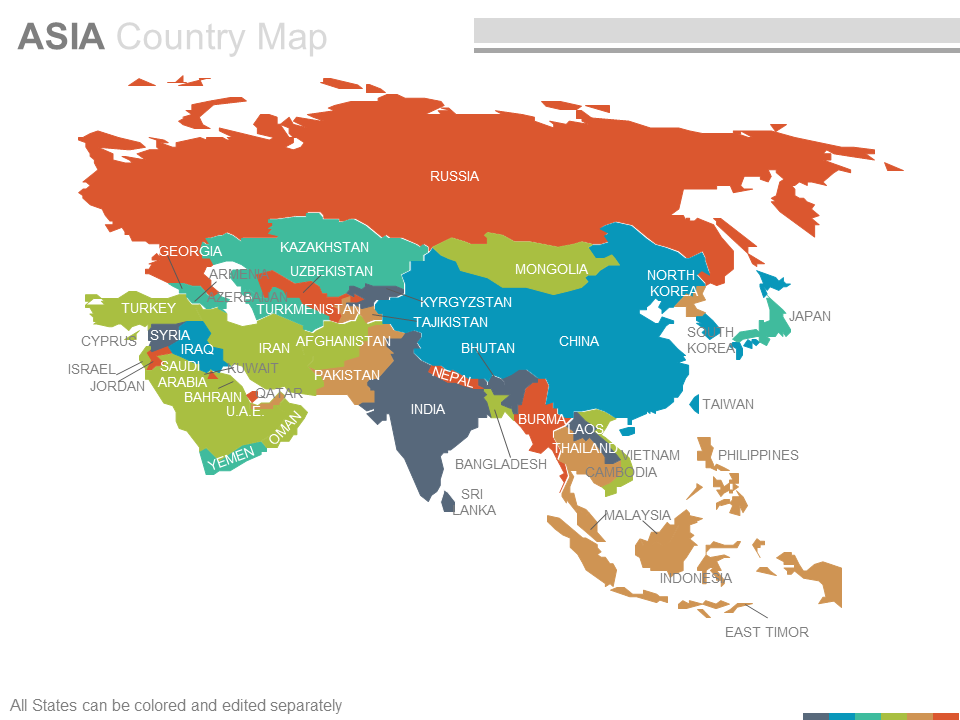 Maps of The Asian Asia Continent Countries In PowerPoint