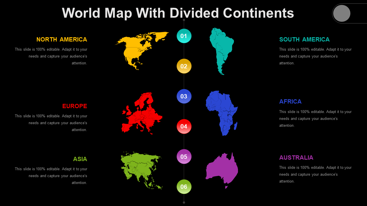 World Map With Divided Continents