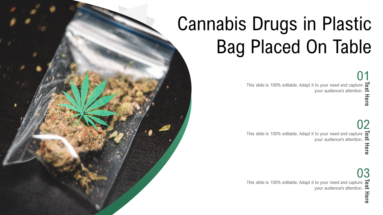 Cannabis Drugs In Plastic Bag Placed On Table