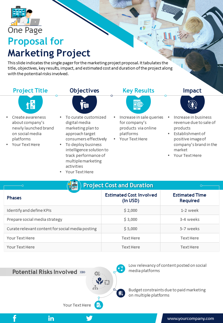 One Page Proposal For Marketing Project Presentation Report Infographic PPT PDF Document
