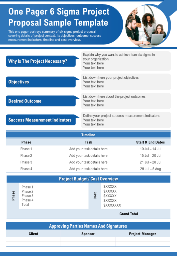 One Pager Six Sigma Project Proposal