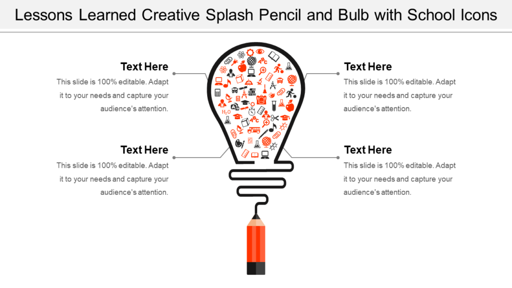 Lessons Learned Creative Splash Pencil and Bulb With School Icons