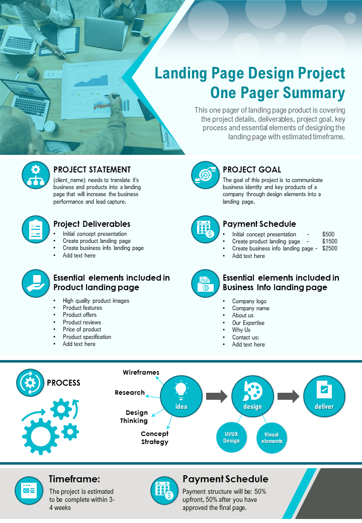 Landing Page Design Project One Pager Summary