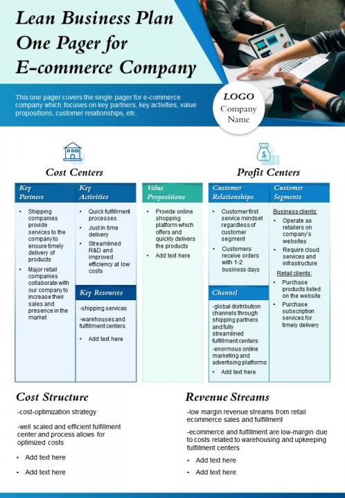 Lean business plan one pager for e commerce company 
