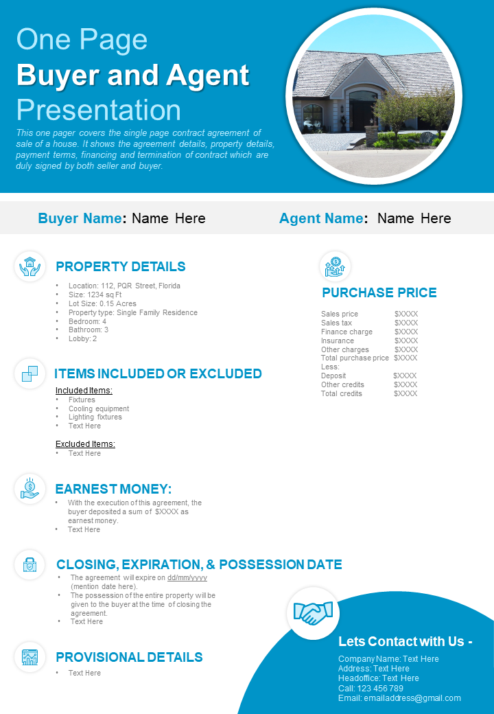 One Page Buyer And Agent Presentation Report Infographic PPT PDF Document