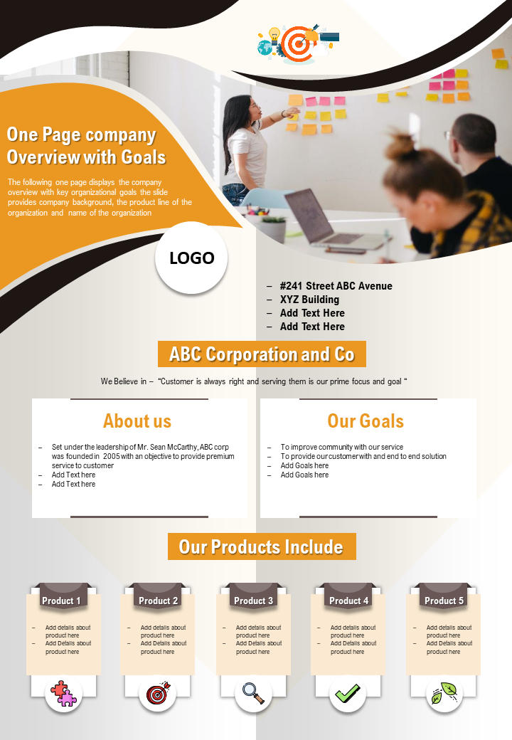 One Page Company Overview With Goals