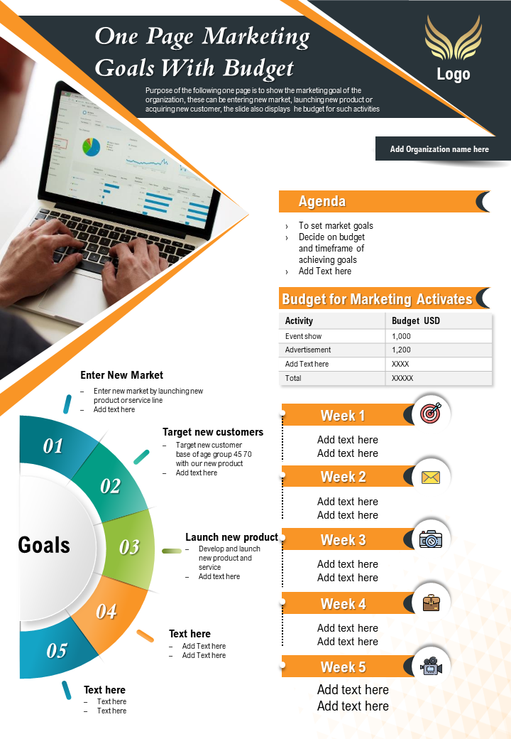 One Page Marketing Goals With Budget