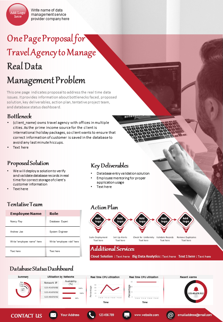 One Page Proposal For Travel Agency To Manage Real Data Management