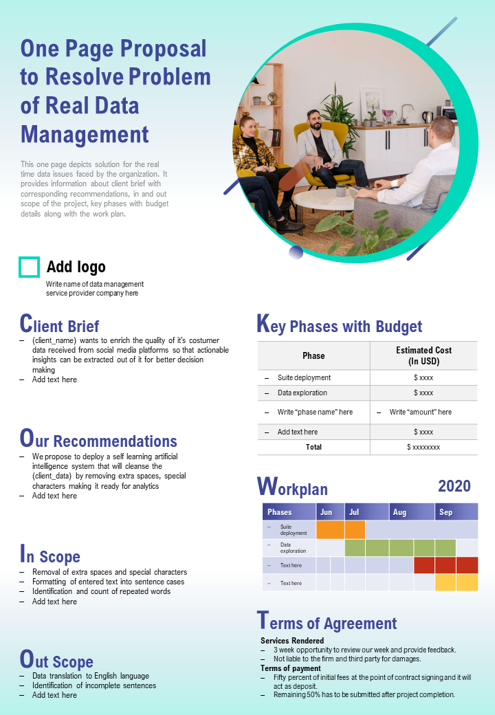One Page Proposal To Resolve Problem Of Real Data Management Presentation Report Infographic PPT PDF Document