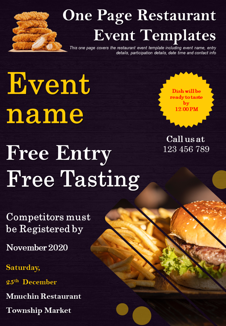 One Page Restaurant Templates Presentation Report Infographic PPT PDF Document