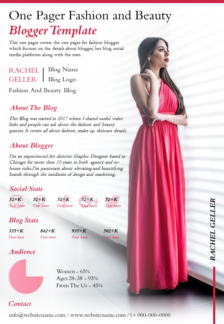 One Pager Fashion And Beauty Blogger Template Presentation Report Infographic PPT PDF Document