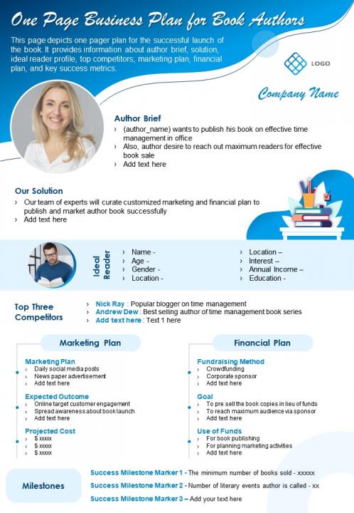 One page business plan for book authors 