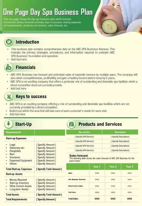 One page day spa business plan 