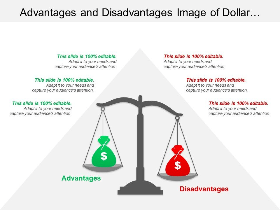 Advantages And Disadvantages Dollar Bags on Scale Icons PPT Slide