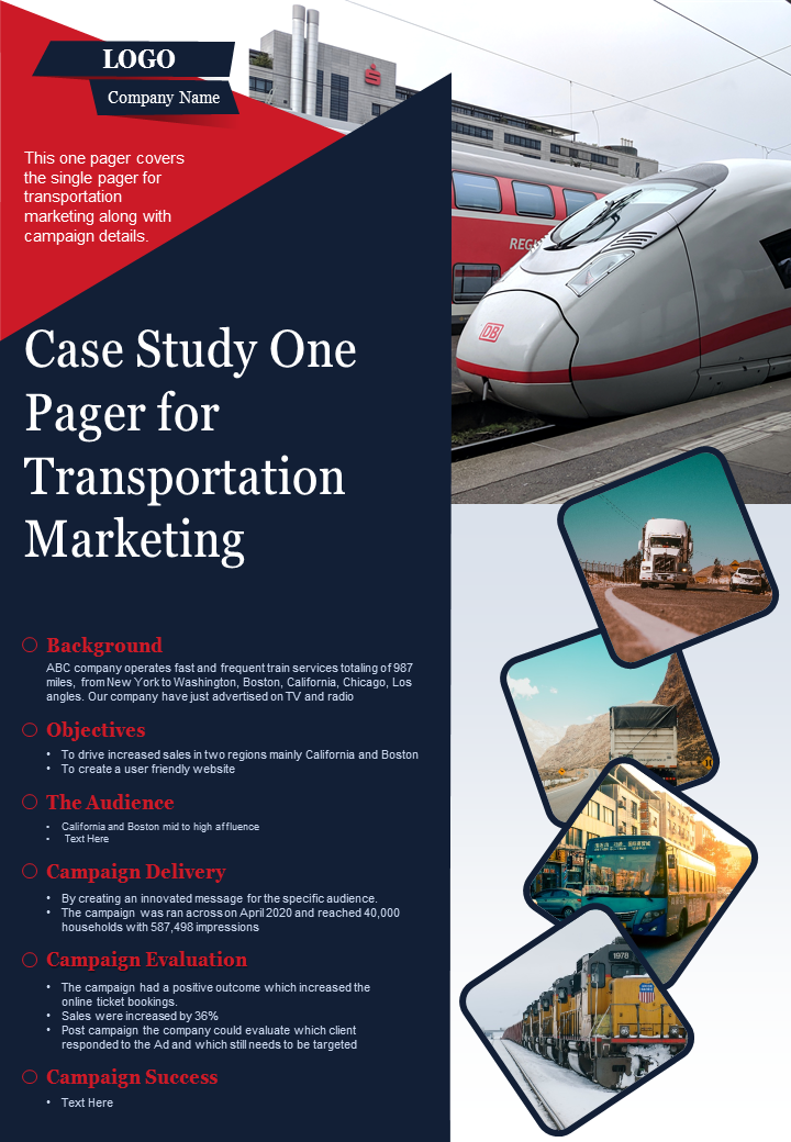 Case Study One Pager For Transportation Marketing